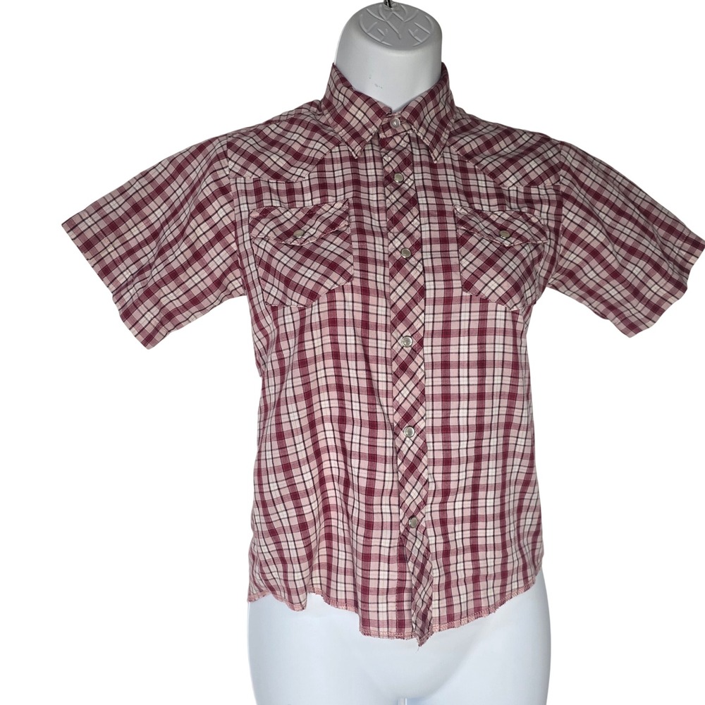 Wrangler Western Shirt Women M Red Plaid Pearl Snap Cotton Blend Cowgirl Rodeo